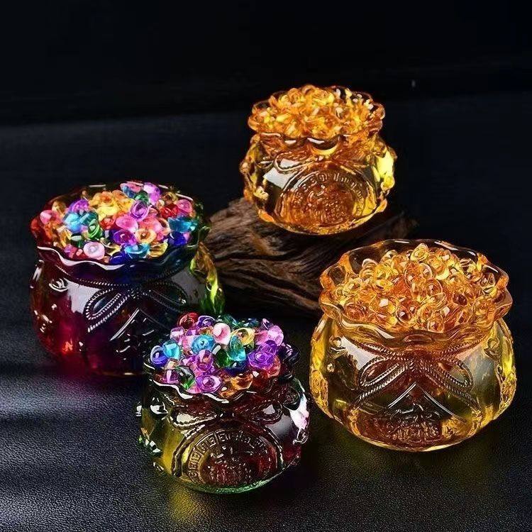 白水晶黄水晶聚宝盆摆件琉璃元宝金黄色家居桌面正财开财库开业,淘宝优惠券,粉丝福利购,淘宝优惠卷