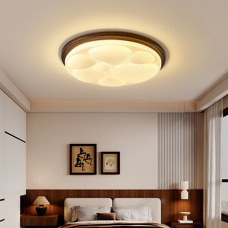 乔希中古风卧室灯吸顶灯全光谱护眼胡桃木色圆形实木复古书房灯具 - 图1