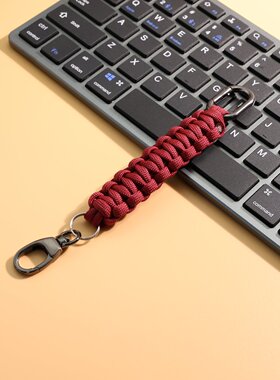 枣红复古挂绳带双扣连接车钥匙串小挂件运动背包侧挂件随身物件绳