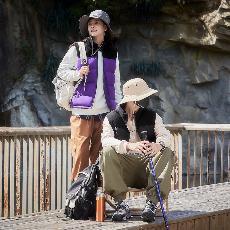 啄木鸟棉马甲男女款冬季拼色立领加厚保暖背心潮流外套棉服情侣装