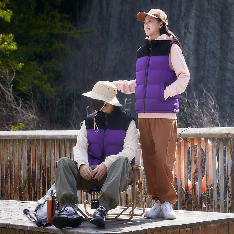 啄木鸟棉马甲男女款冬季拼色立领加厚保暖背心潮流外套棉服情侣装