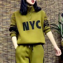 Mother Net Red Fashion Suit Women Plus Suede Thickened Autumn Winter 2023 New Foreign Air Korean Version Casual Sports Two Sets