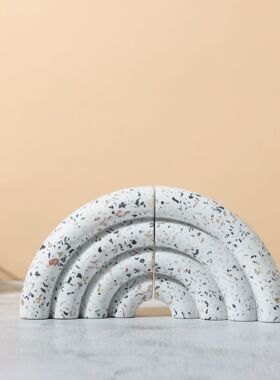 现代北欧轻奢极简诧寂风水磨石扇形圆环层叠几何摆件书档家居饰品