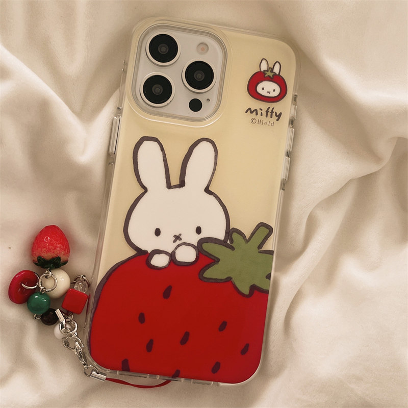 独壳 日韩卡通草莓米菲兔挂饰适用苹果16手机壳iPhone15promax新款14ProMax防摔13pro女款网红趣味手机套硬壳,淘宝优惠券,粉丝福利购,淘宝优惠卷