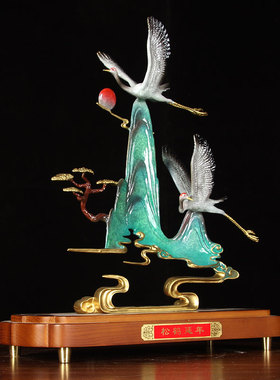 全铜摆件松鹤延年纯铜仙鹤家居工艺品家居桌面装饰贺岁祝寿送长辈