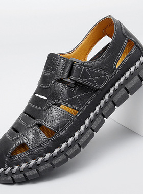 Outdoor Baotou Sandals Men's Wear Leather Hollow Hole Shoes
