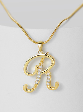 26 letter copper inlaid zircon snake chain gold necklace, h