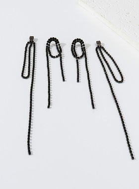 Popular design black diamond long tassel rhinestone earring
