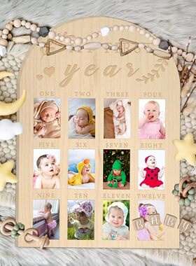 Newborn's first milestone photo frame, wooden baby commemor