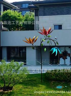 跨境金属铁艺YT256639工艺品旋风车户外意风花园多色花车装饰铁艺