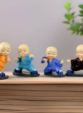 可爱林少打拳功夫尚禅意小沙和弥汽车仪表台公仔厅客卧室打拳和尚