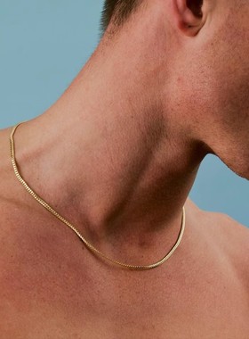 黄金色纯银项链美式男士