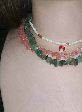 不规则碎石项链波西米亚风个性彩色水晶多巴胺choker男女锁骨链