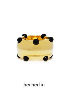 herherlin原创时尚轻奢个性纯银大波纹珍珠黑玛瑙戒指