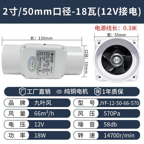 110pvc静音强力小型管道排风机大化妆室排气扇吸力50增压75轴流 - 图1