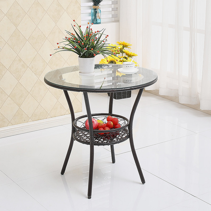 L7阳台小茶几客厅家用移动圆双层圆形桌子藤编边钢化玻璃迷你物储,淘宝优惠券,粉丝福利购,淘宝优惠卷
