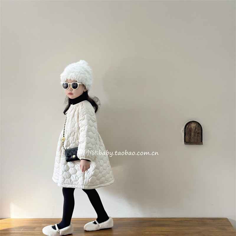 儿童洋气厚款连衣裙2025新款韩版女童冬季夹棉纯色衔棉公主裙外套,淘宝优惠券,粉丝福利购,淘宝优惠卷