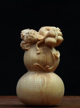小叶黄杨木金蟾葫芦摆件饰品文玩