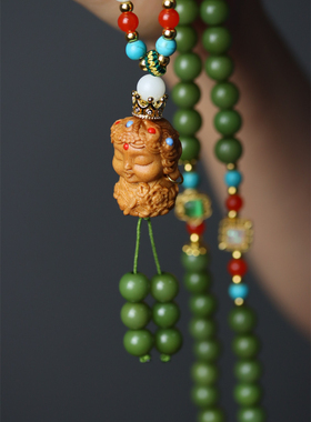 原创新款青绿菩提根情侣手串毛衣链蜜蜡南红手持佛珠民族风文玩