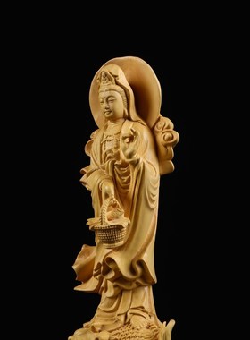 黄杨木观音像雕刻摆件家居装饰品