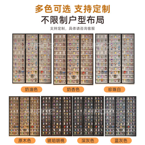 超薄手办柜轻奢盲盒定制柜子泡泡玛特模型收纳柜落地玻璃门展示柜 - 图3