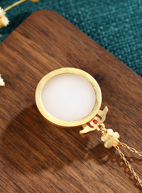 艾尔缘国潮琐骨链珐琅吊坠仿和田玉项链复古宫廷旗袍妈妈生日礼物