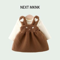 UK NEXT MKNK female baby pure cotton one-piece dress Winter 100 days Child plus suede warm horse chia Two sets