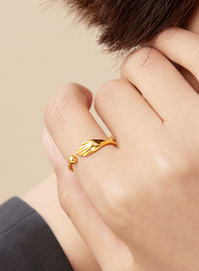 Manreya玛芮雅戒指巧手点金银镀金戒指女高级感小手指环镶嵌925银