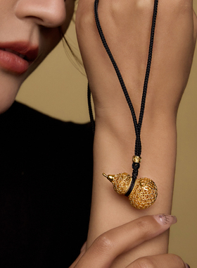 Manreya玛芮雅项链双福叠韵项链葫芦吊坠原创设计金色锁骨链绳链