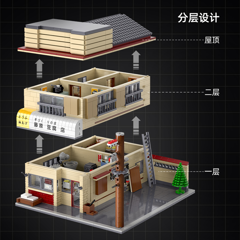 cada咔搭积木街景摆件场景送礼品礼物正版头文字D藤原豆腐店模型 - 图1