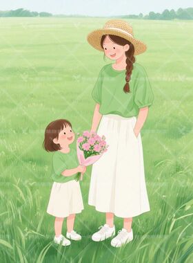 温馨母女田园赏花墙贴画 卧室家用客厅儿童房装饰自粘贴纸