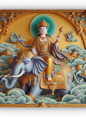 普贤菩萨乘白象贴画客厅卧室宿舍墙贴画自粘遮瑕防水海报装饰画