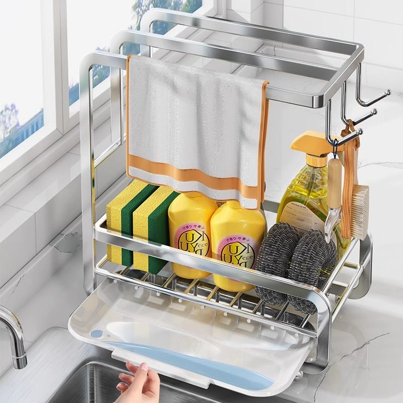 不锈钢抹布架厨房家用多功能洗碗布沥水收纳用品大全置物架免打孔