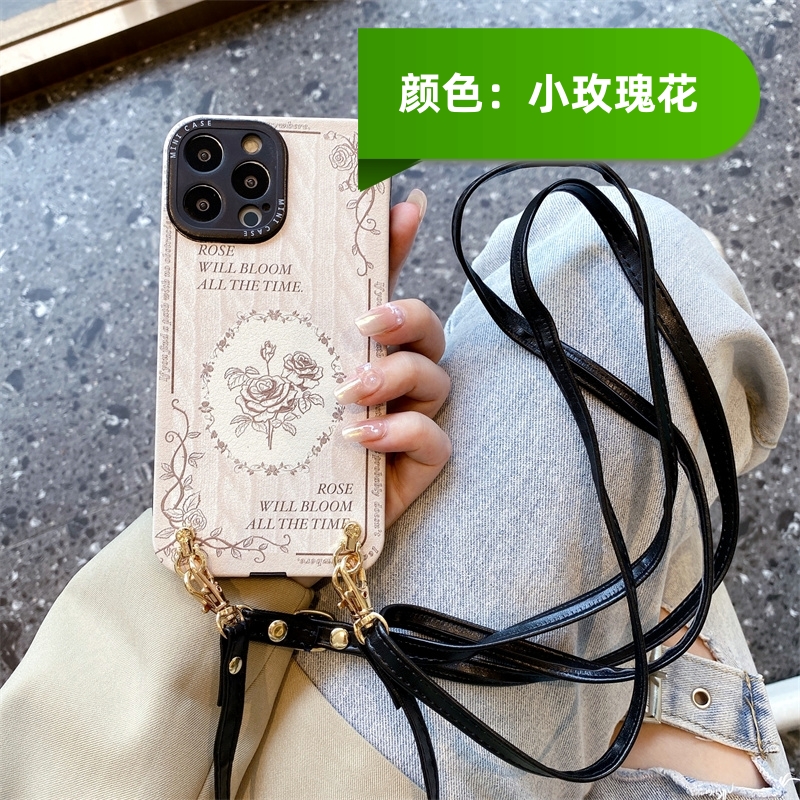 玫瑰花苹果15plus斜挎14手机壳适用iphone13promax硅12胶11软x壳s全r包e防7摔p可8爱mini定制超薄6时尚新款女