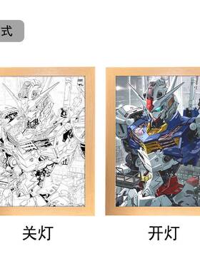 动漫灯光画高达画插电遥控led灯床头小夜灯创意摆件装饰画夜光画