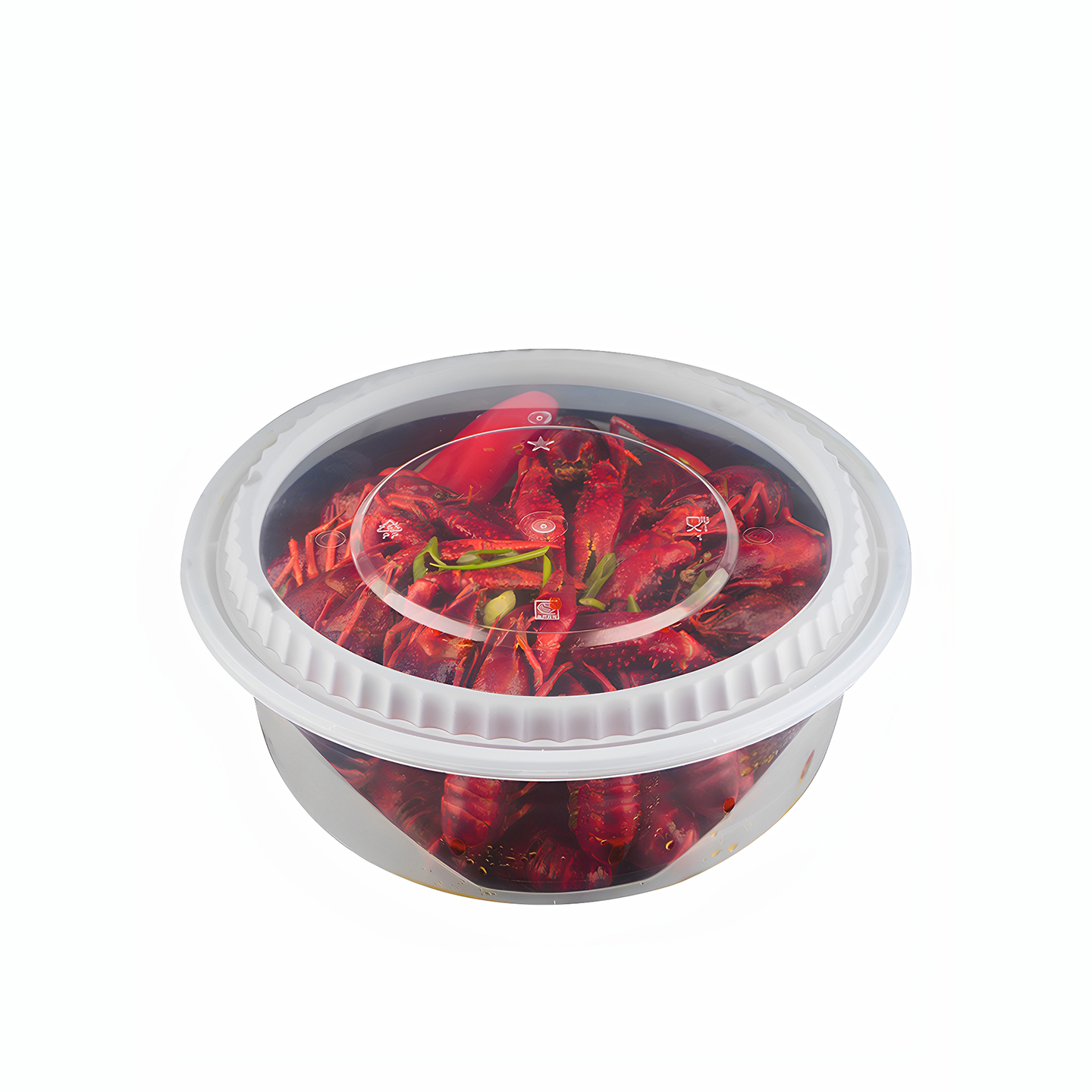 Disposable box of pickled fish, large bowl of crayfish