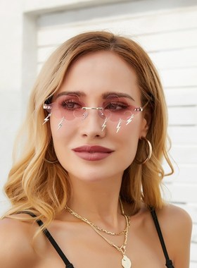 新款个性太阳镜女士吊坠闪电云朵墨镜女潮派对搞怪舞会欧美太阳镜