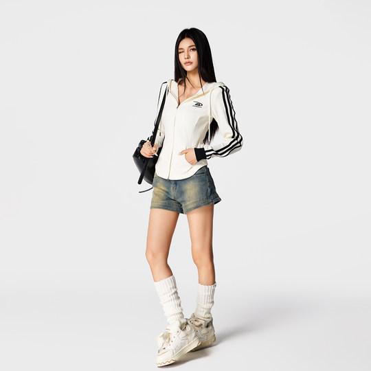 【Achock官方店】显瘦针织衫条纹连帽卫衣拉链外套女春秋款上衣潮