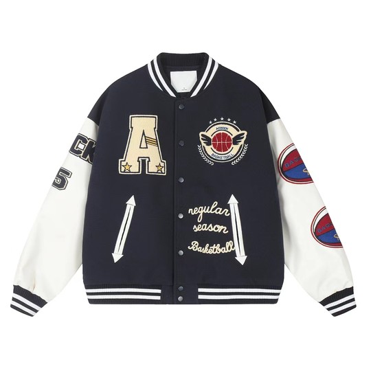 【Achock官方店】潮牌毛巾绣美式字母棒球服男女街头夹棉加厚夹克