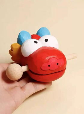 上班发疯摆件木鱼木雕龙头工位治愈情绪电脑桌面摆件解压ins风