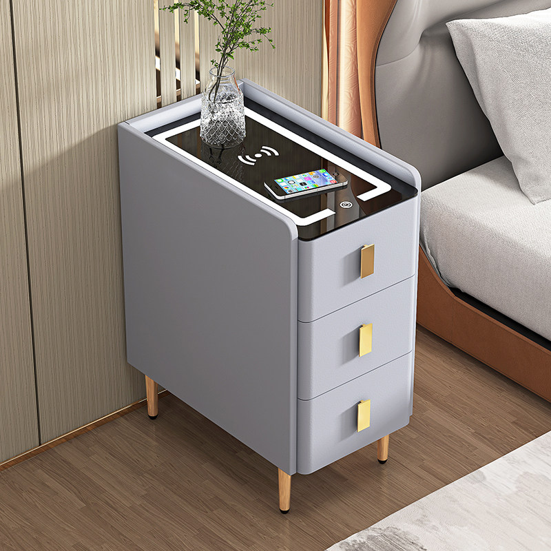 超窄智能床头柜实木简约现代无线充电带灯边柜小型三抽家用储物柜,淘宝优惠券,粉丝福利购,淘宝优惠卷