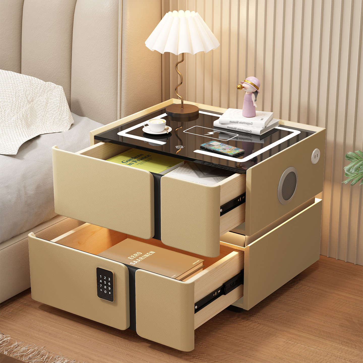 智能床头柜极简实木多功能无线充电轻奢高级家用小户型置物床边柜,淘宝优惠券,粉丝福利购,淘宝优惠卷