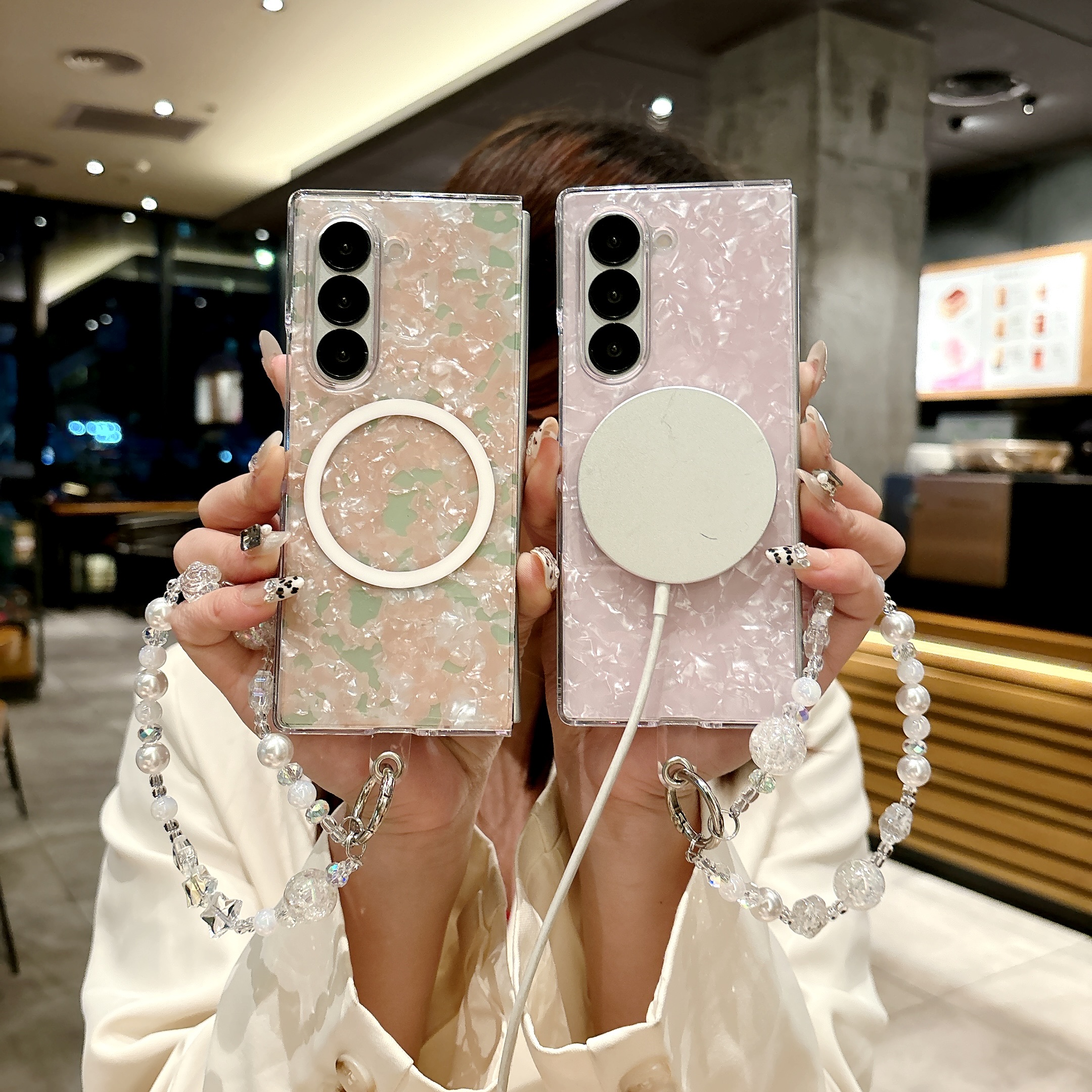 适用三星zfold7手机壳新款贝壳纹手链z fold6/5/4/3左右折叠屏防摔外壳保护套磁吸支架女款w22创意w24简约ins - 图1