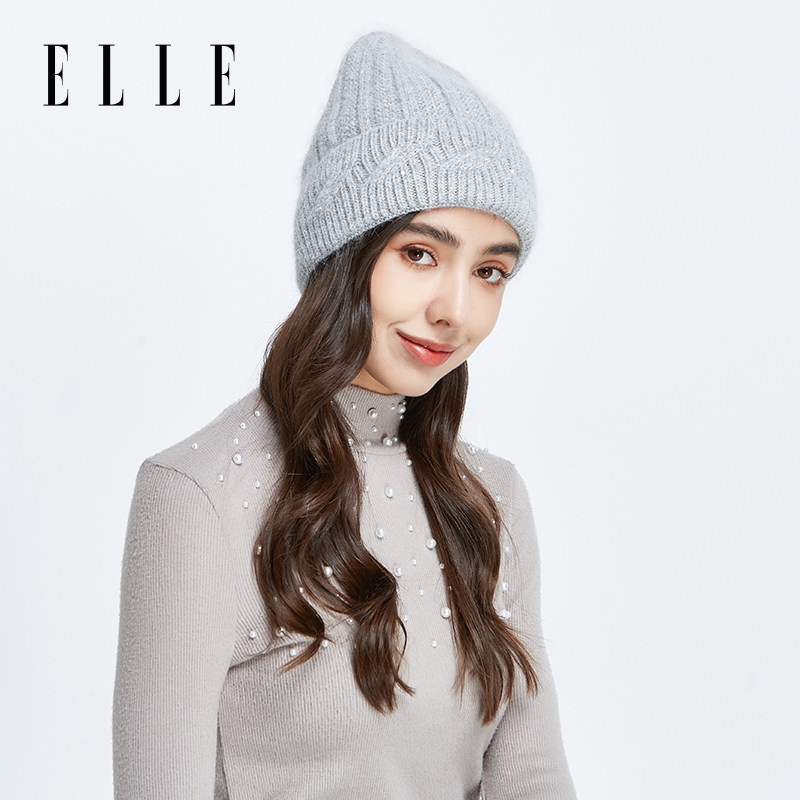 ELLE法式亮片扭花针织冷帽女冬季新款保暖帽时尚百搭显脸小毛线帽,淘宝优惠券,粉丝福利购,淘宝优惠卷