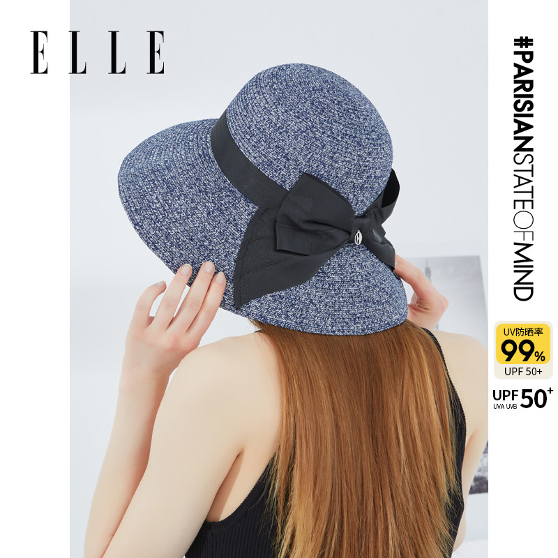 ELLE防晒草帽女款夏季田园风海边沙滩防紫外线大檐可折叠遮阳帽子,淘宝优惠券,粉丝福利购,淘宝优惠卷