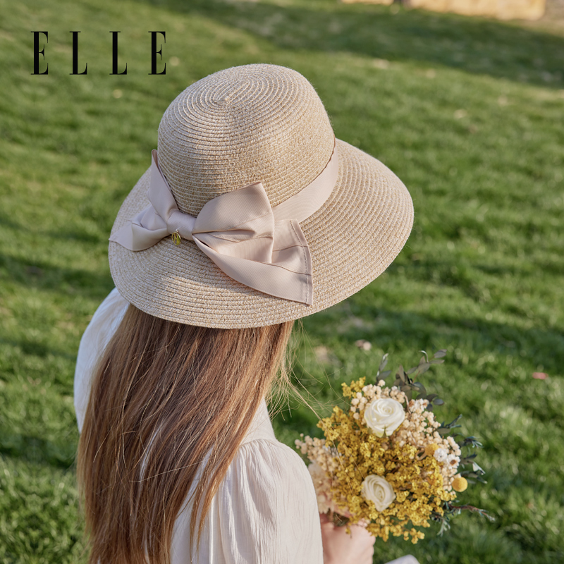 ELLE防晒草帽女款夏季田园风海边沙滩防紫外线大檐可折叠遮阳帽子,淘宝优惠券,粉丝福利购,淘宝优惠卷
