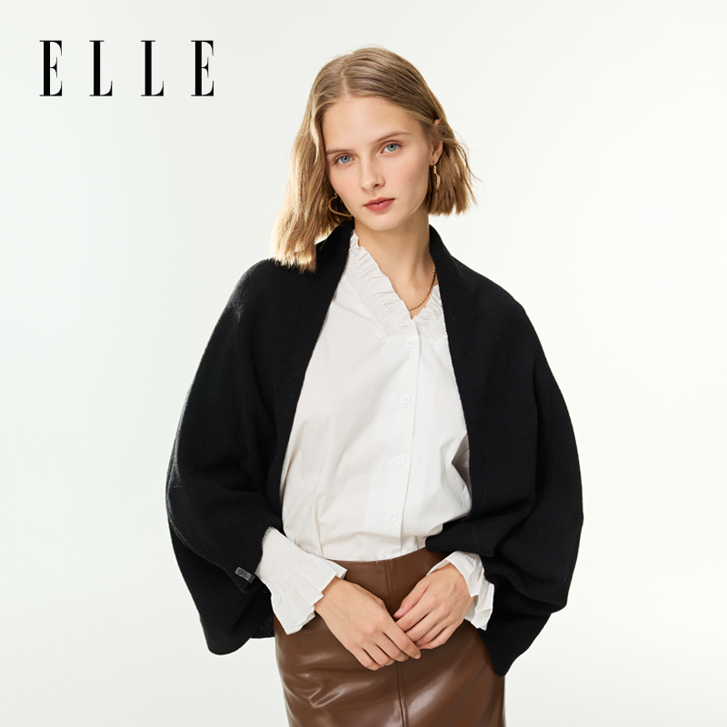 ELLE披肩女士秋冬季户外办公室保暖时尚百搭针织斗篷围巾外搭围巾