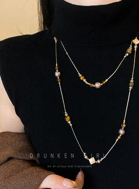 美拉德虎眼石珍珠毛衣链女款秋冬