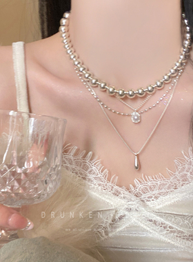 多层叠戴水滴珍珠项链女