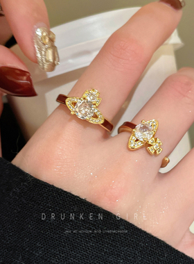 璀璨星河闪锆金色土星戒指女